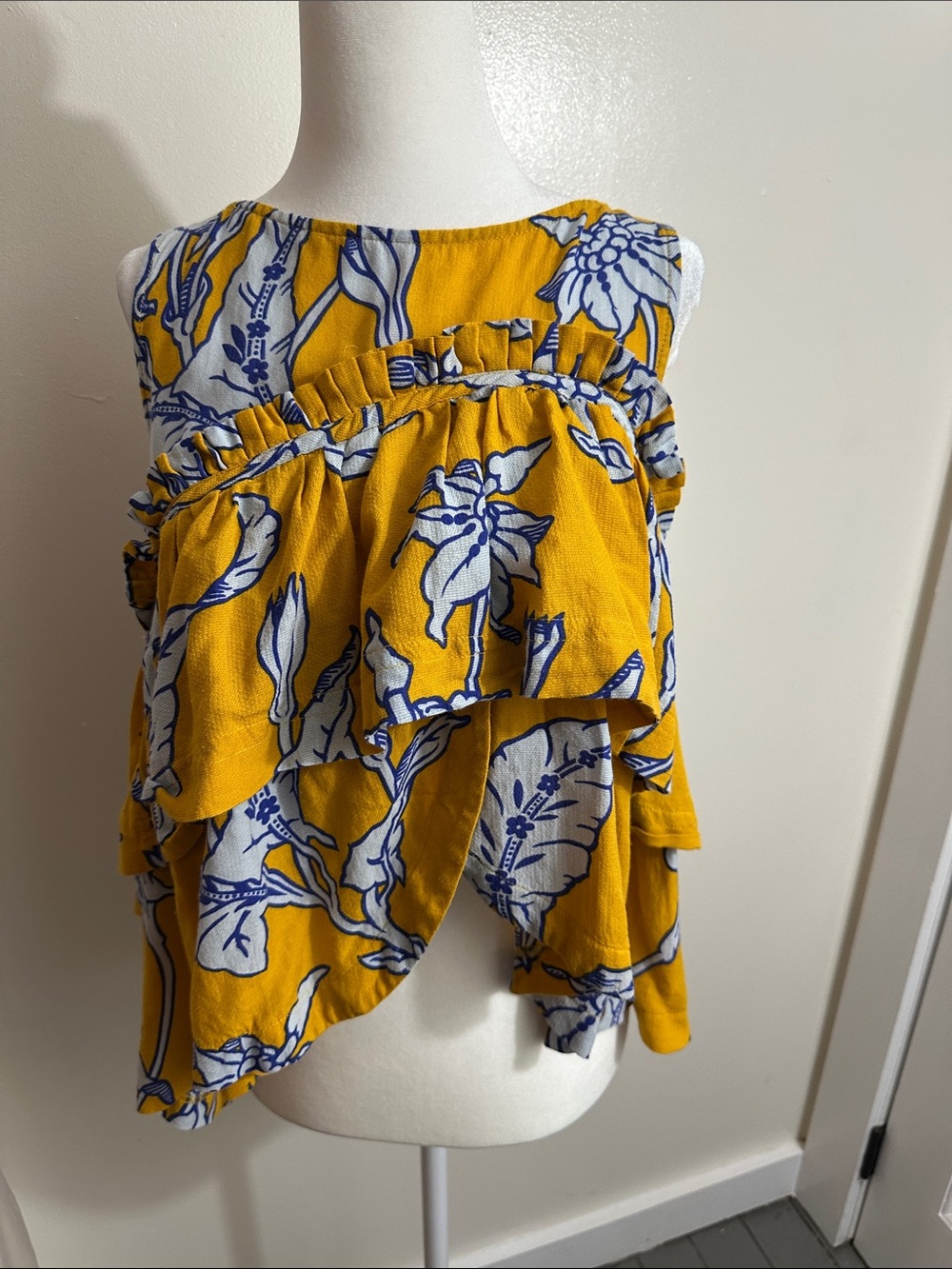 Karen Walker Yellow Floral Ruffle Tank Top